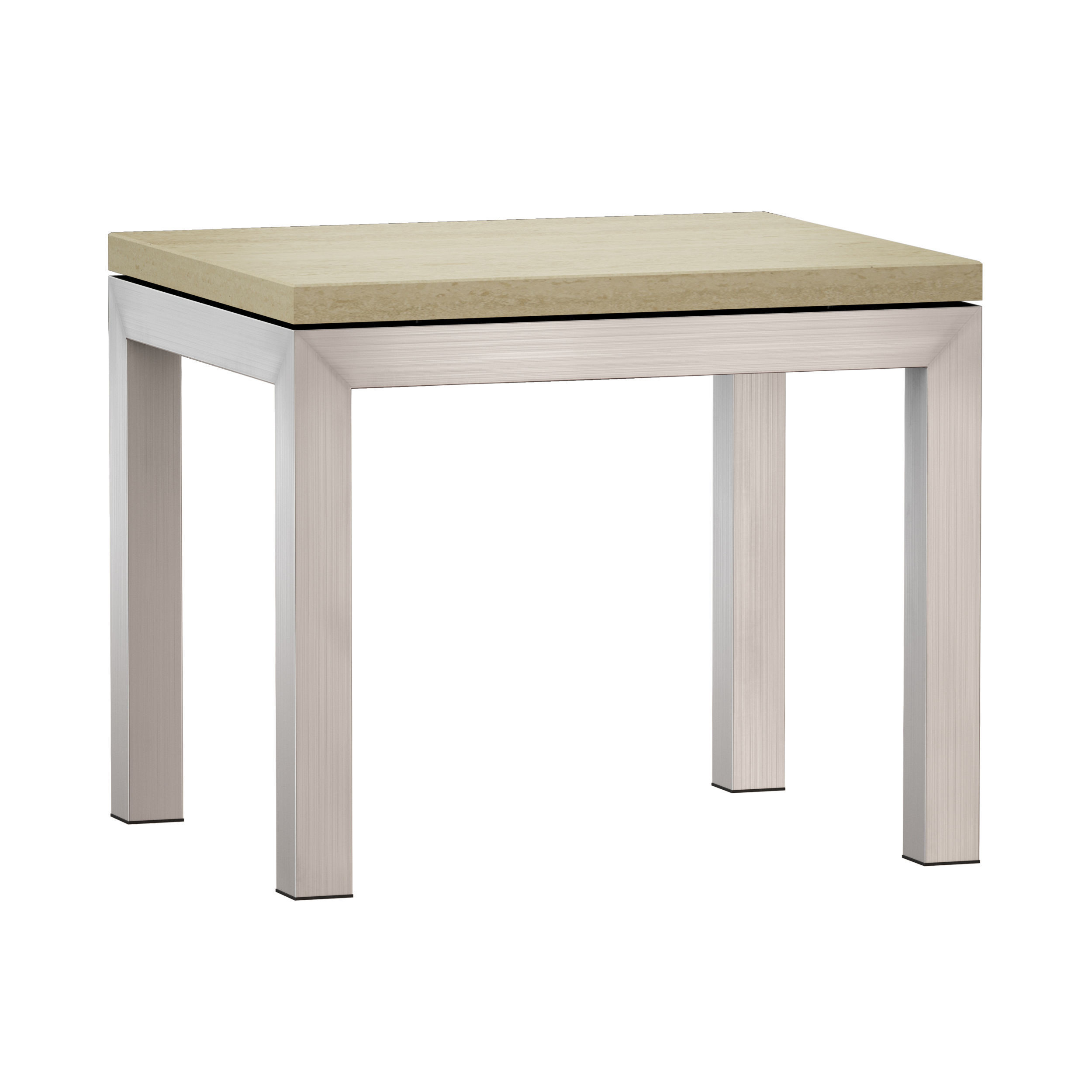 Parsons Travertine Top Stainless Steel Base End Table 3D model_1