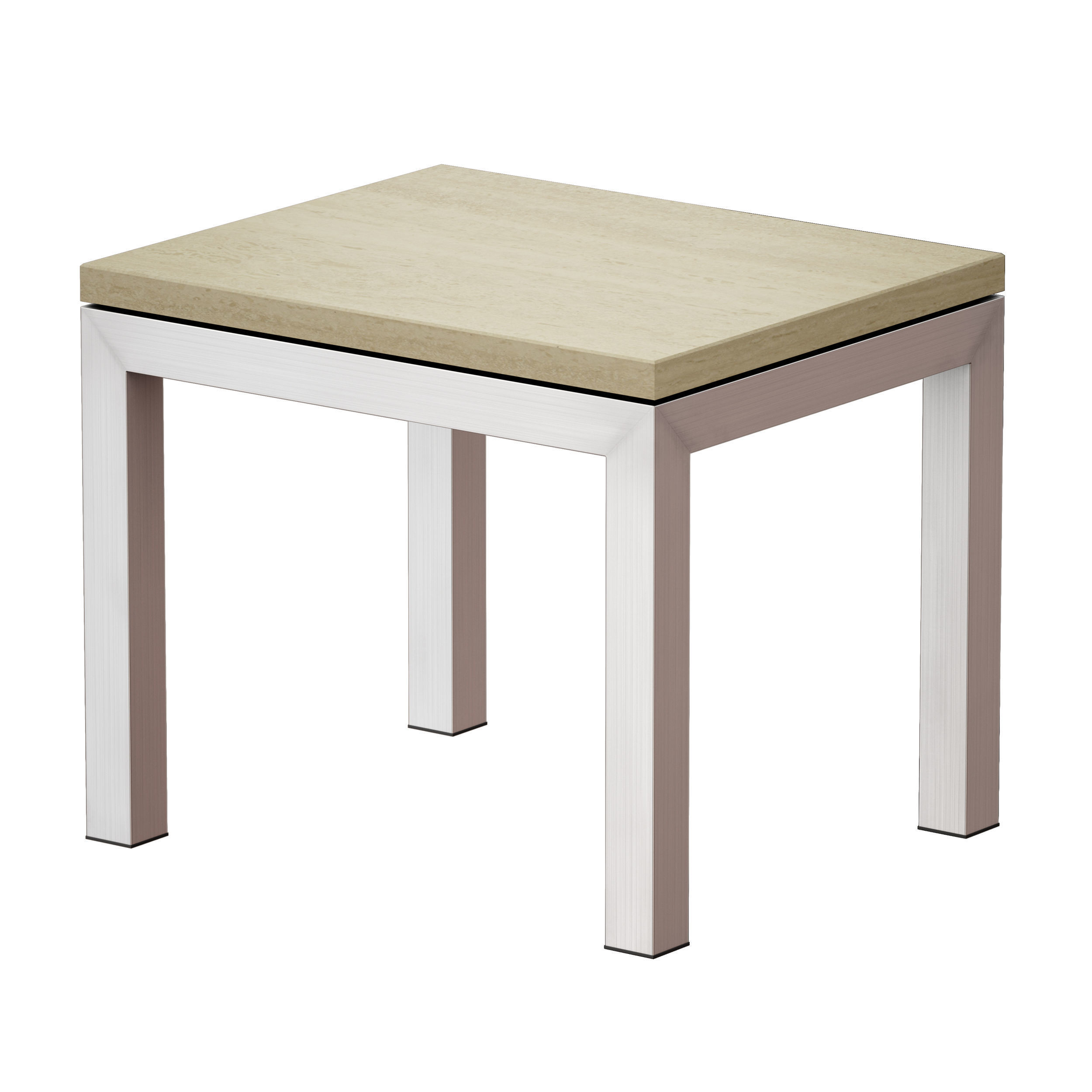 Parsons Travertine Top Stainless Steel Base End Table 3D model_3