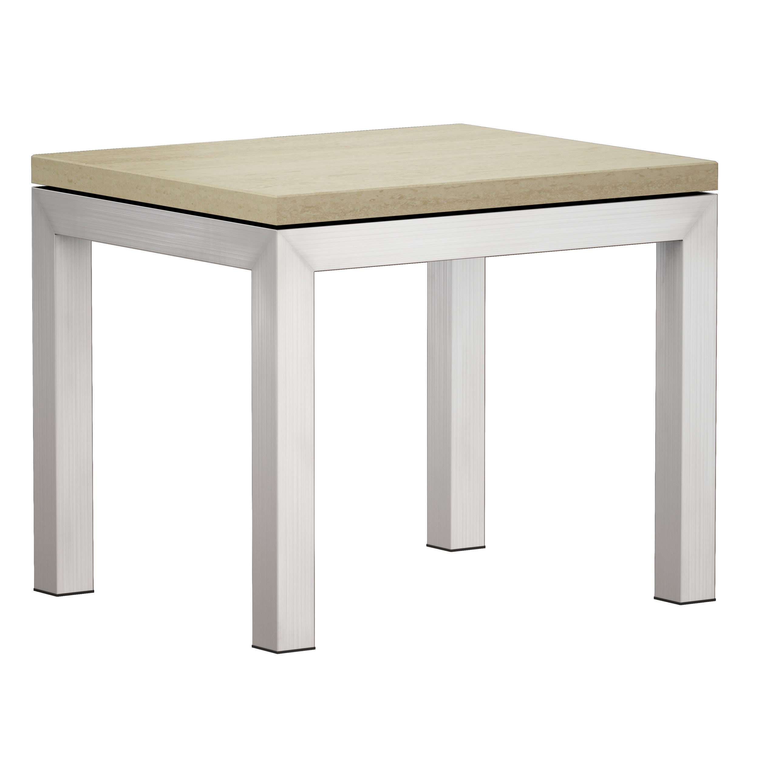 Parsons Travertine Top Stainless Steel Base End Table 3D model_6