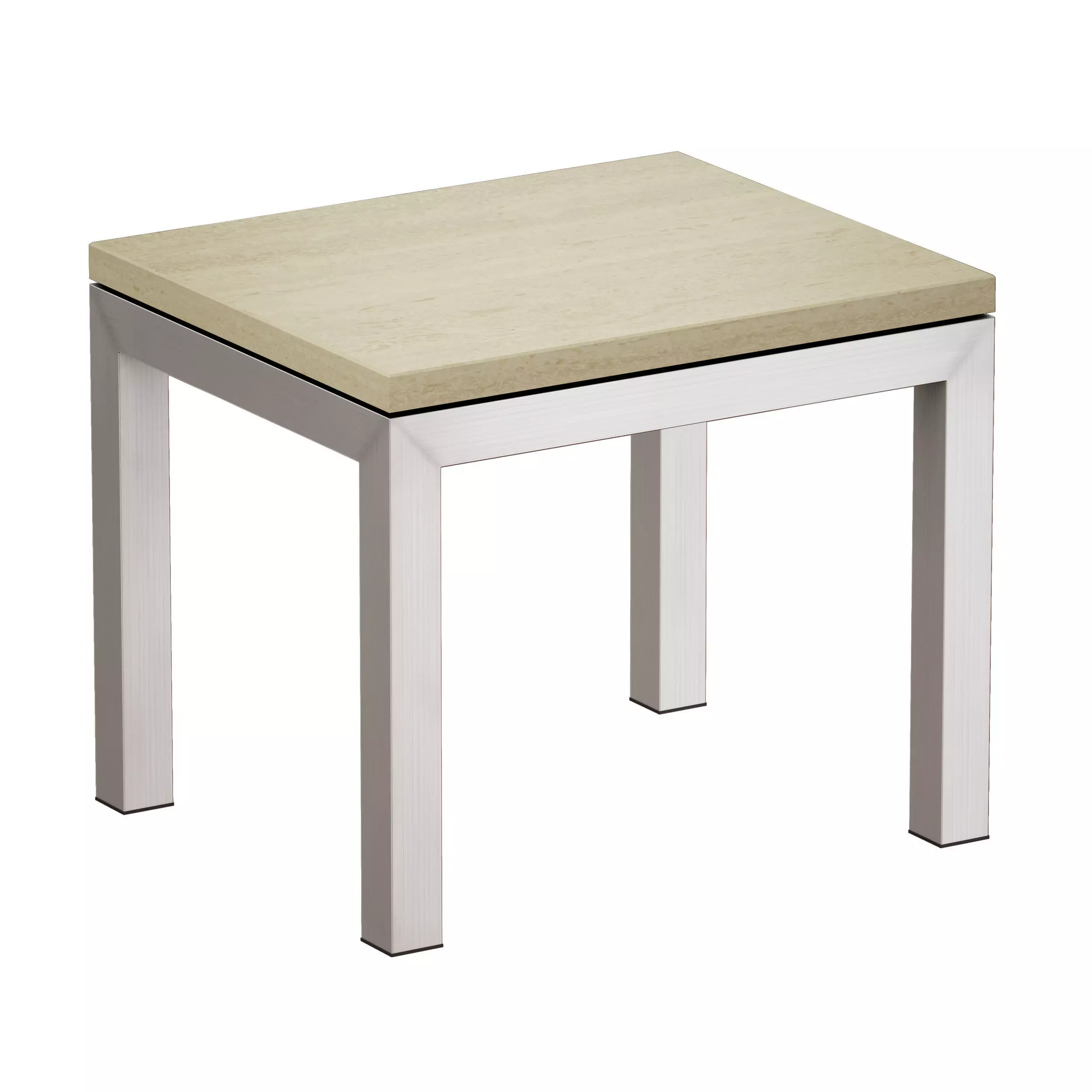 Parsons Travertine Top Stainless Steel Base End Table 3D model_0