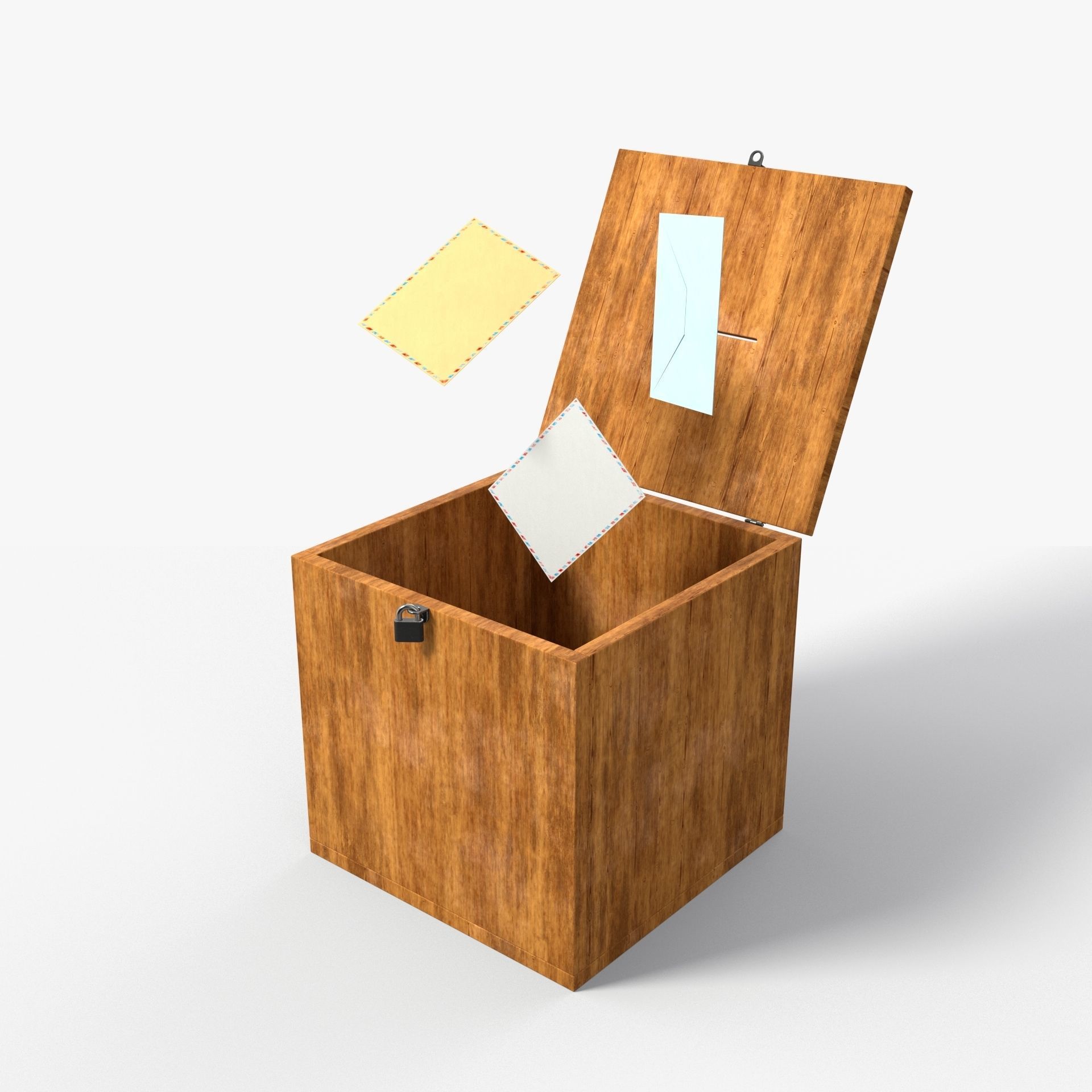 Election Vote box with Padlock and Envelope PBR Textures Low-poly 3D model_7