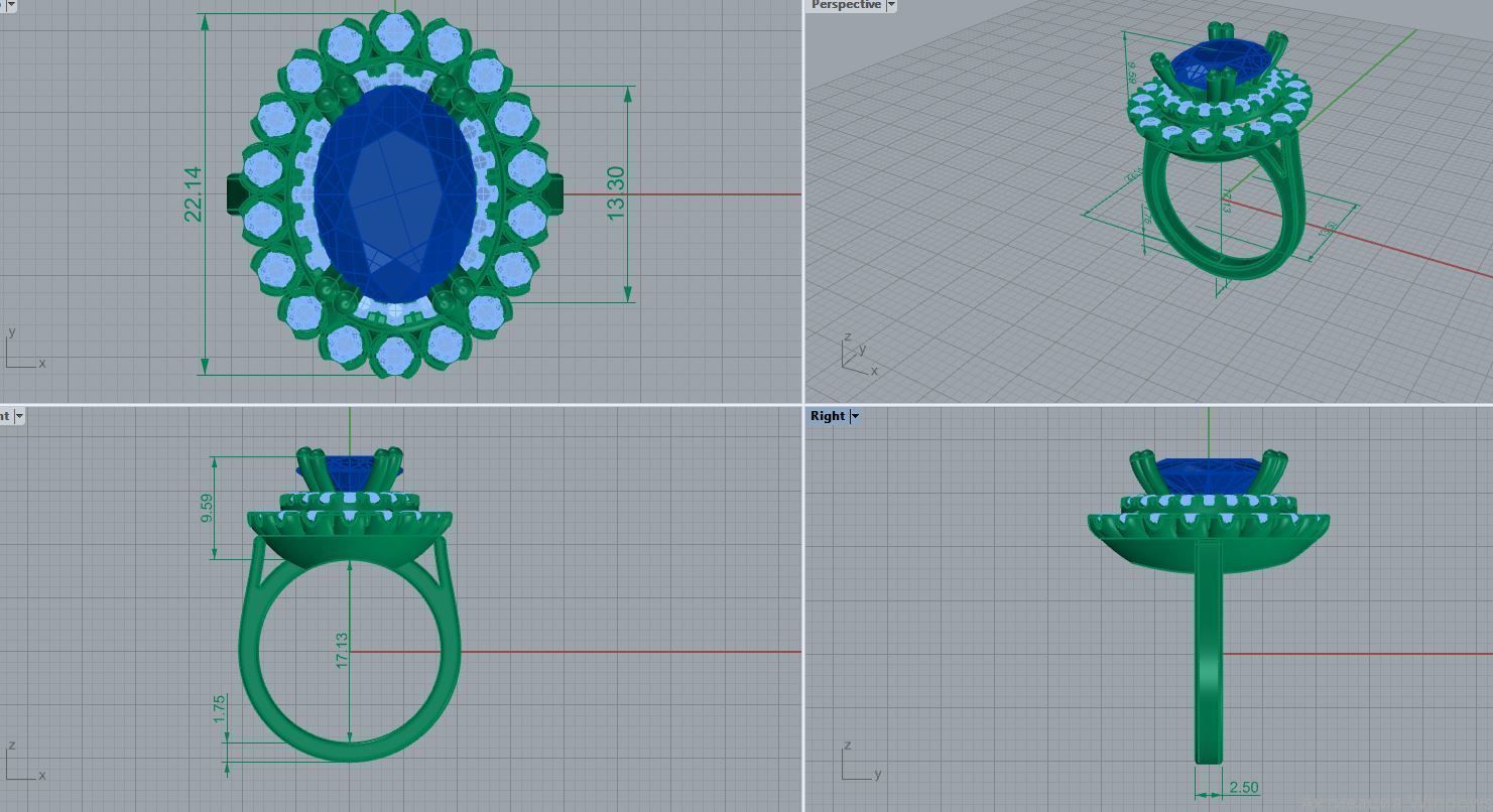 oval halo ring 118 3D print model_3