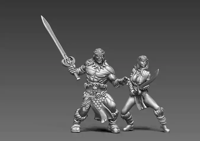 Barbarians - Conan and valeria - 35mm scale 3D print model