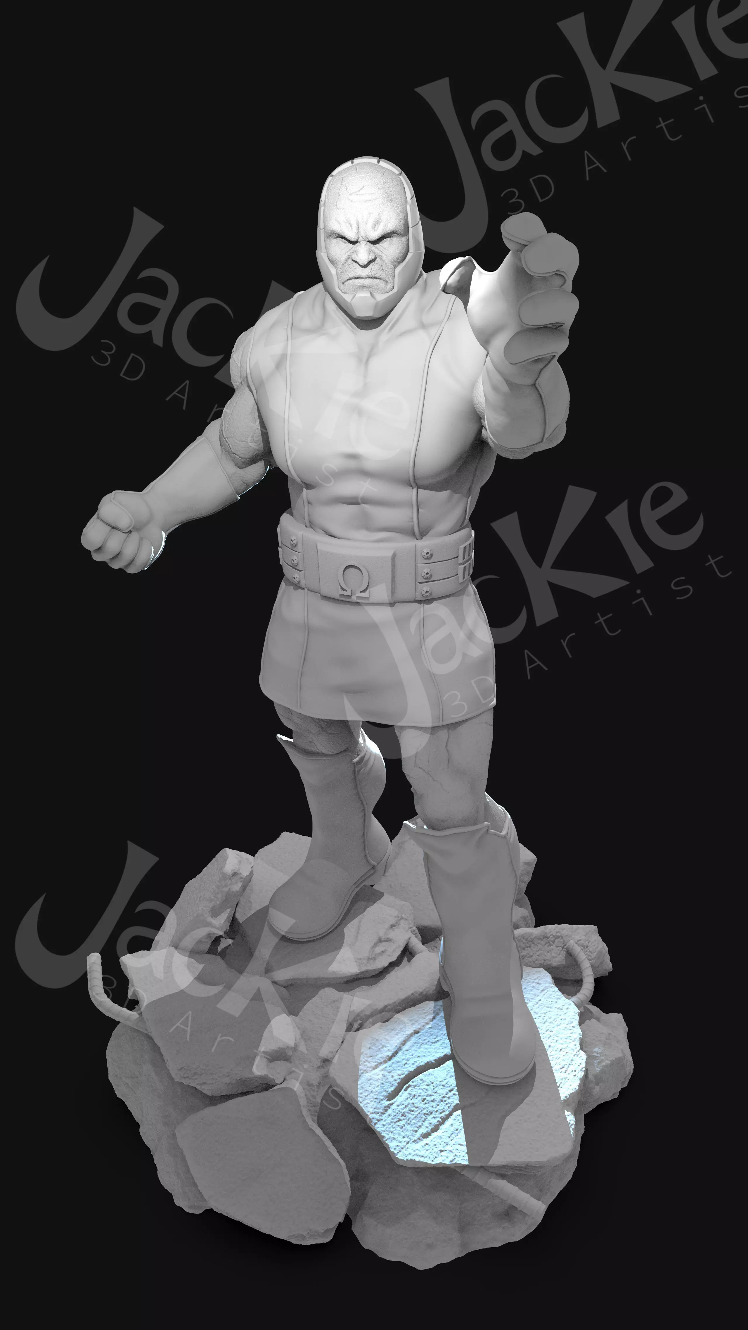 Darkseid statue of man on rock 3D print model_0