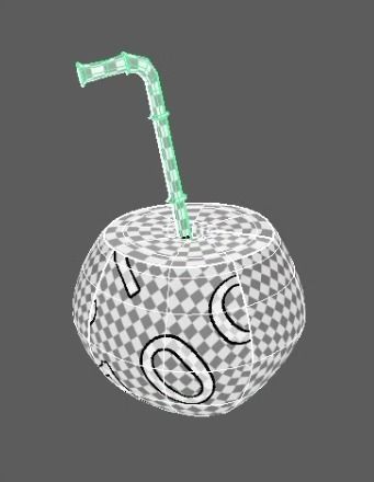 Coconut with straw 3D model_2