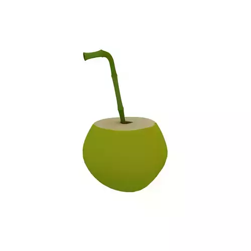 Coconut with straw 3D model
