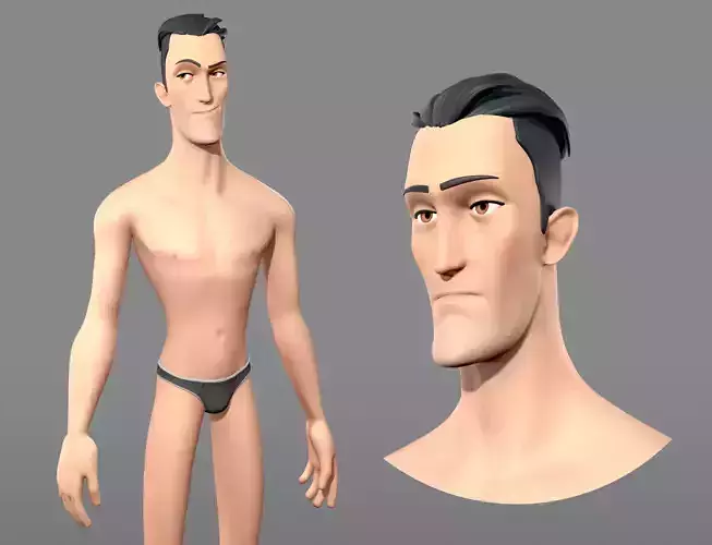 Cartoon male character Edward base mesh Low-poly 3D model