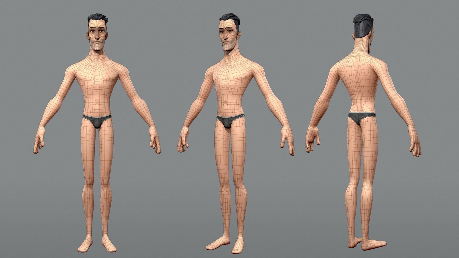 Cartoon male character Edward base mesh Low-poly 3D model_7