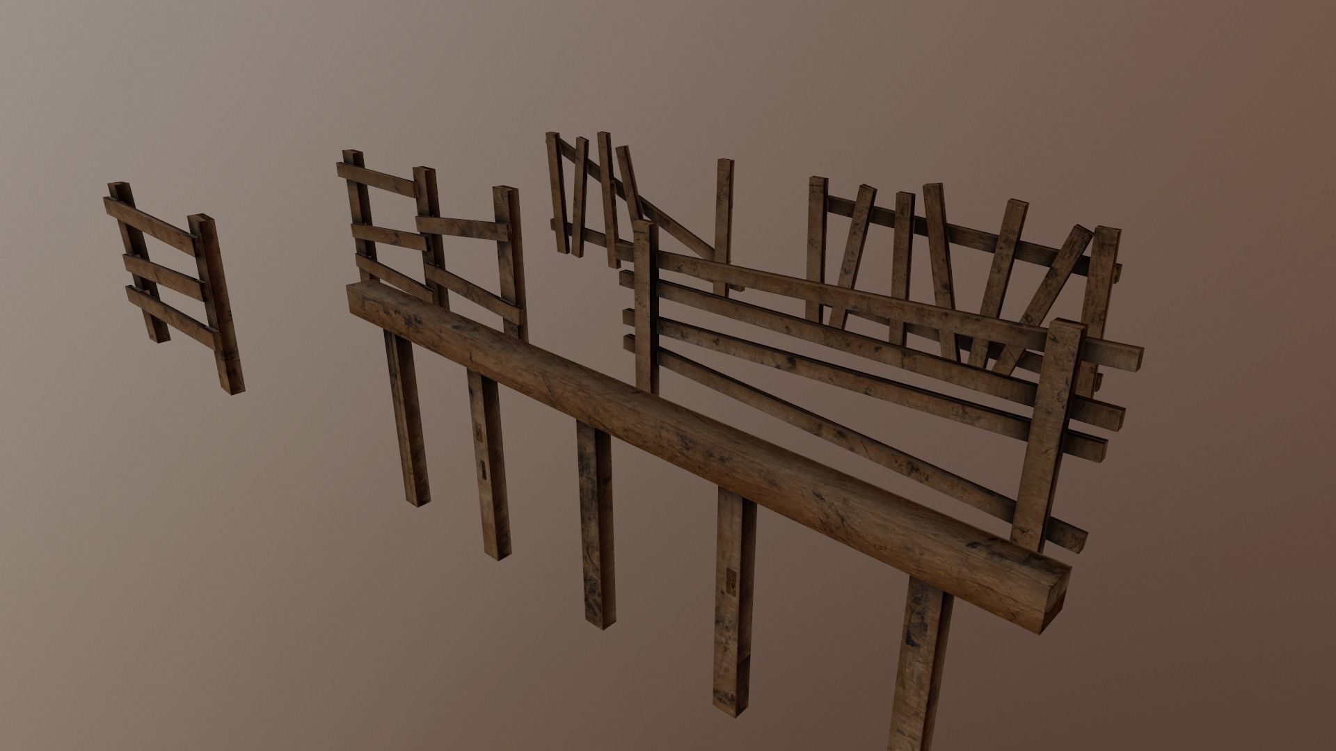 Wooden fence low-poly Low-poly 3D model_2