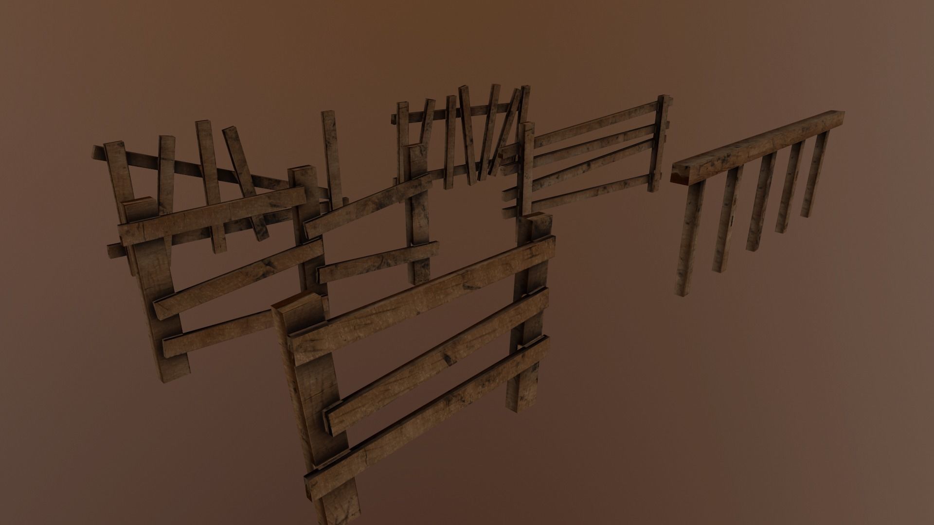 Wooden fence low-poly Low-poly 3D model_1