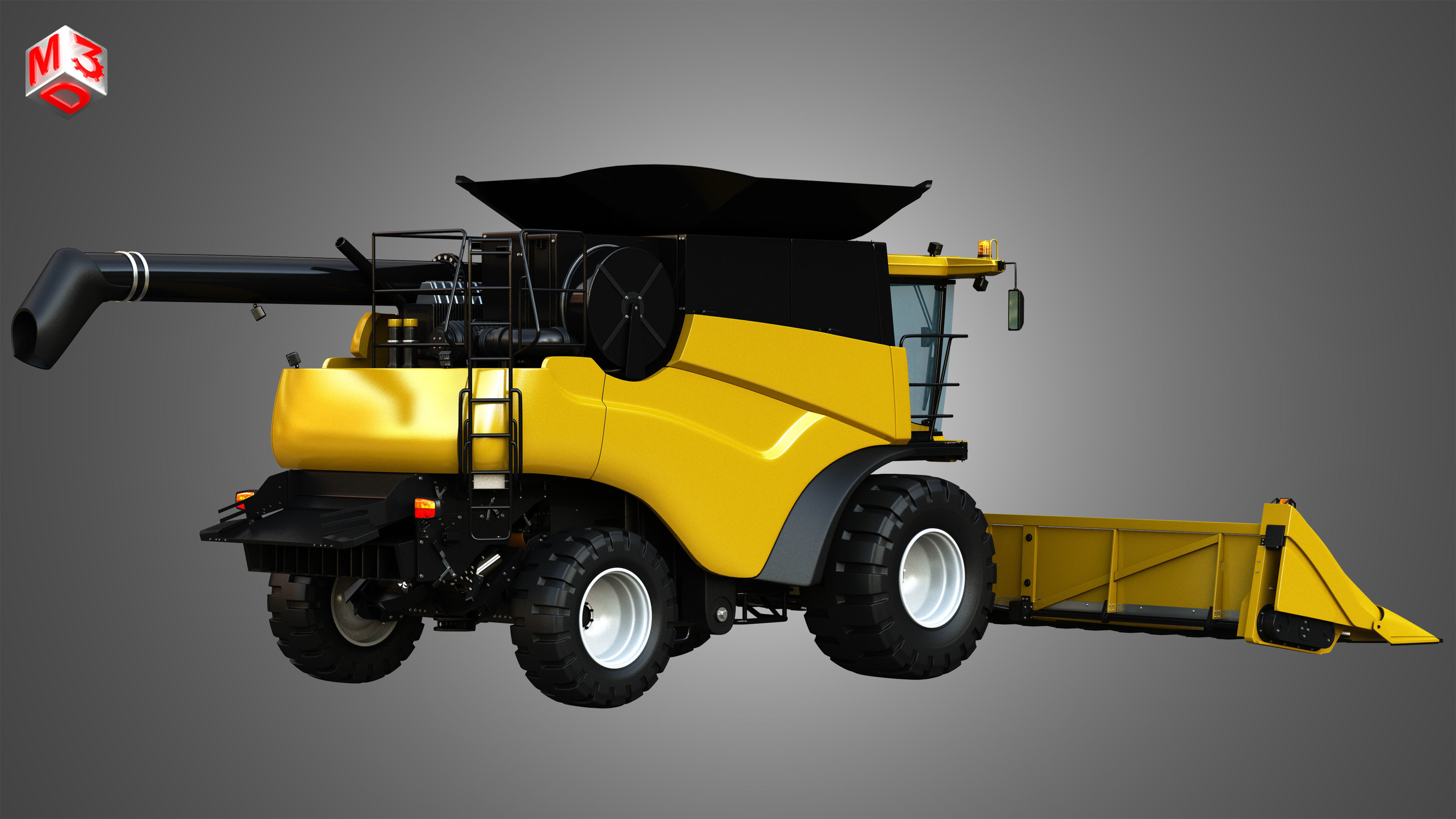 NH - CR 9070 Combine Harvester - With Corn Harvester Head 3D model_1