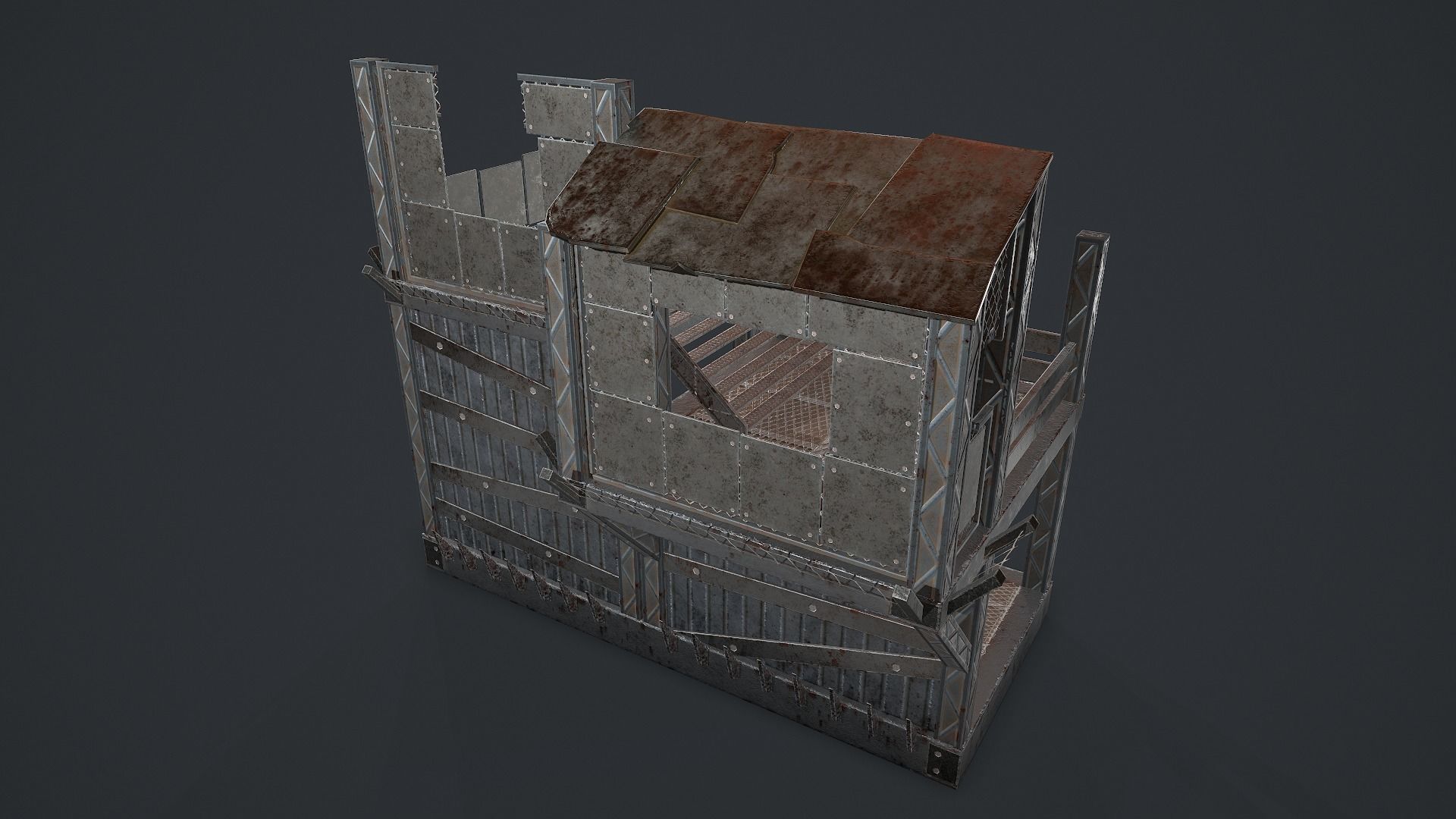 Post-Apocalypse Modular Metal Defensives Low-poly 3D model_7
