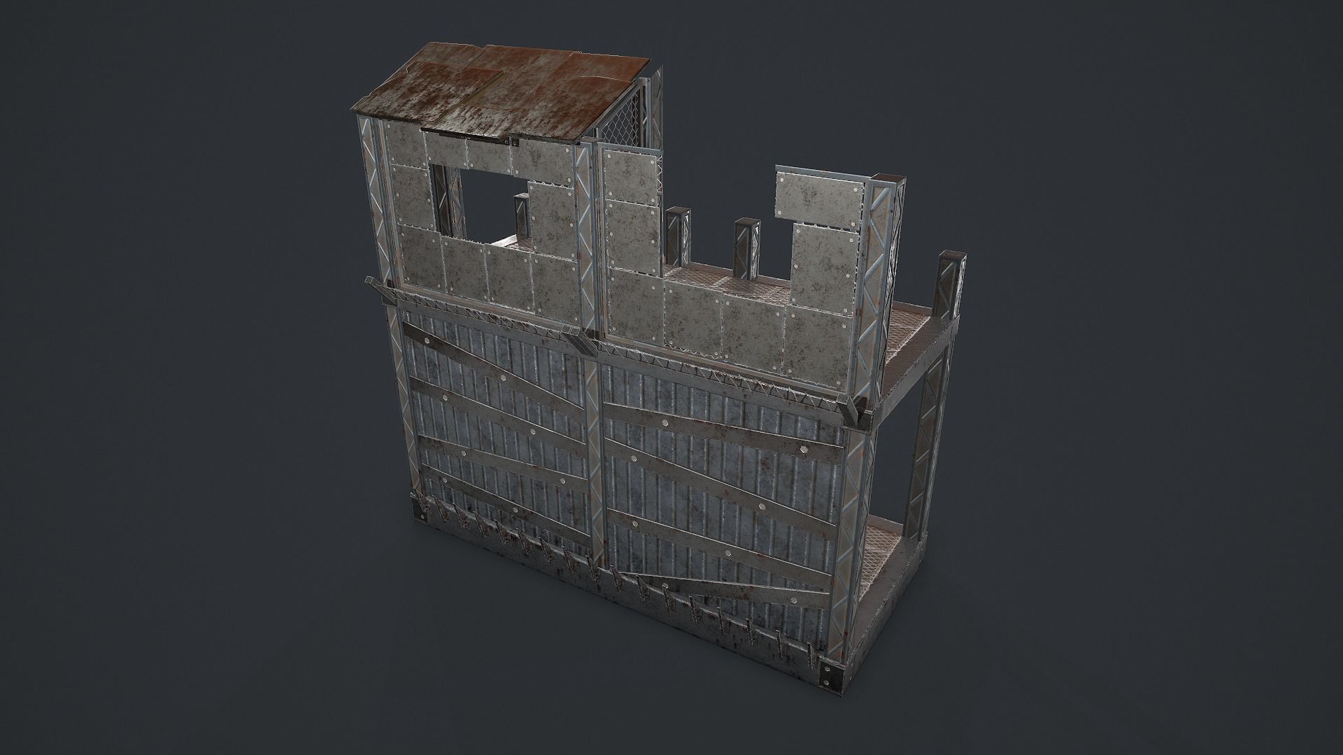 Post-Apocalypse Modular Metal Defensives Low-poly 3D model_12