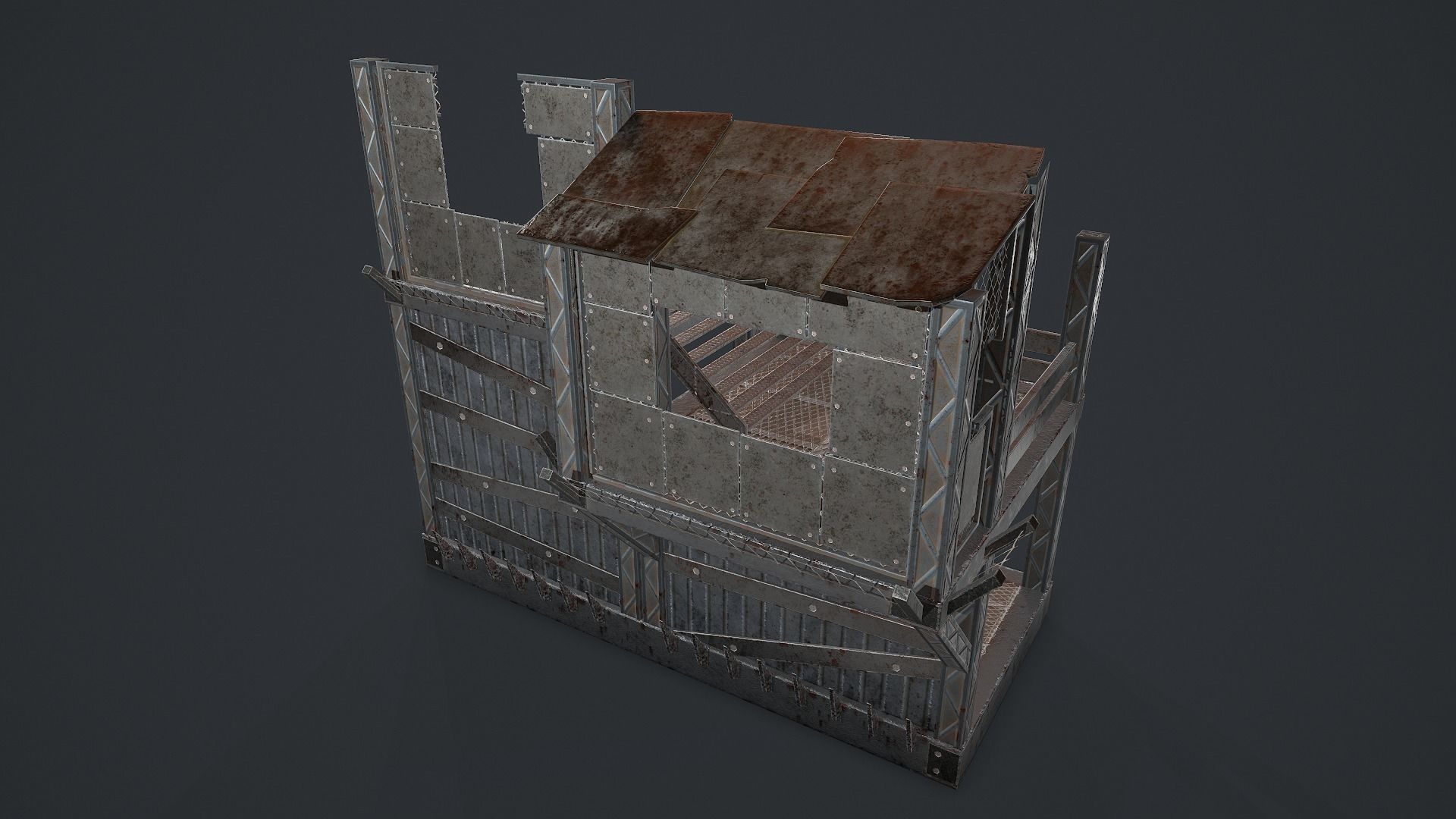 Post-Apocalypse Modular Metal Defensives Low-poly 3D model_6