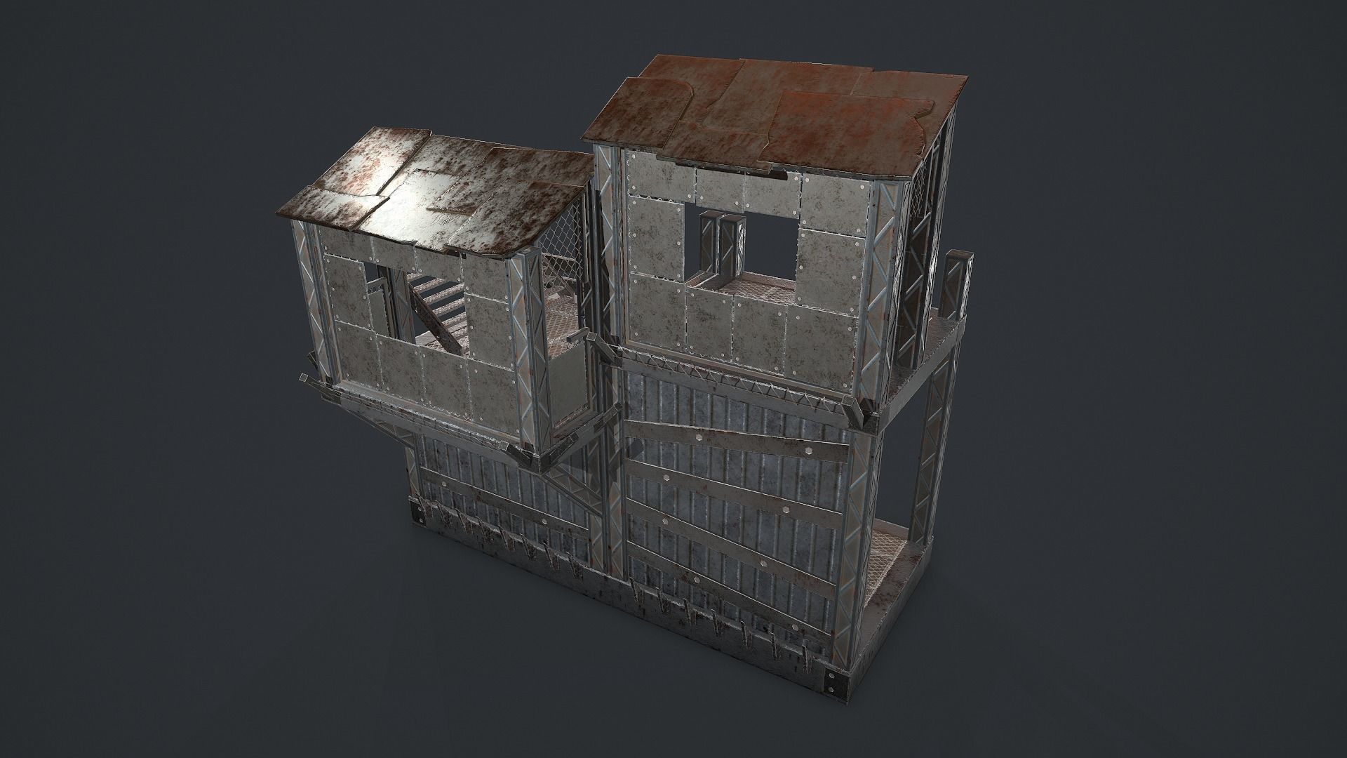 Post-Apocalypse Modular Metal Defensives Low-poly 3D model_14