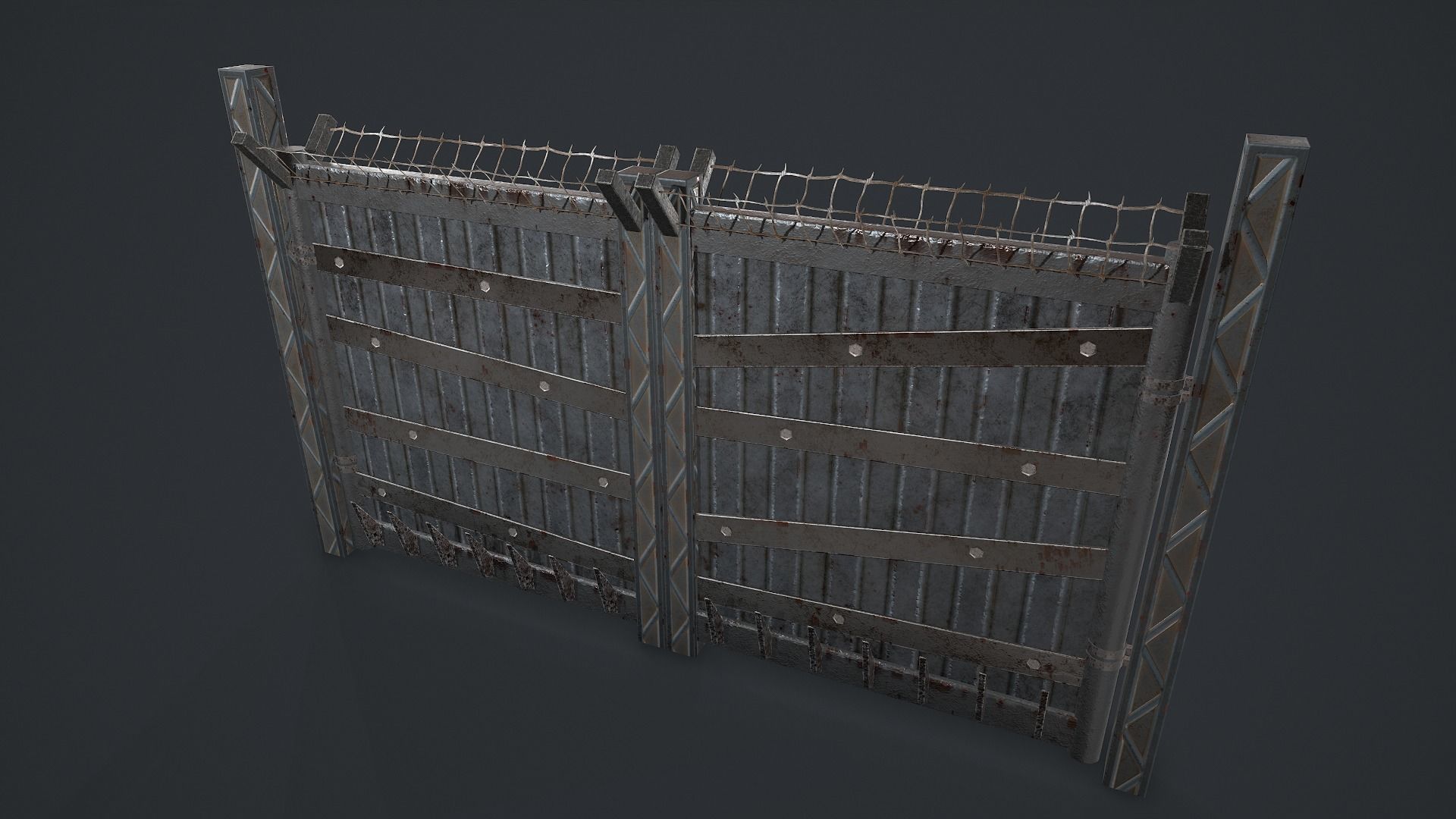 Post-Apocalypse Modular Metal Defensives Low-poly 3D model_16