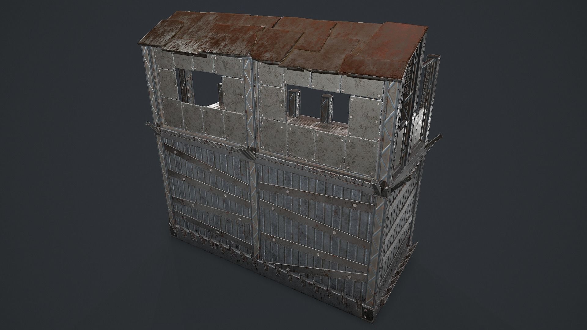Post-Apocalypse Modular Metal Defensives Low-poly 3D model_5