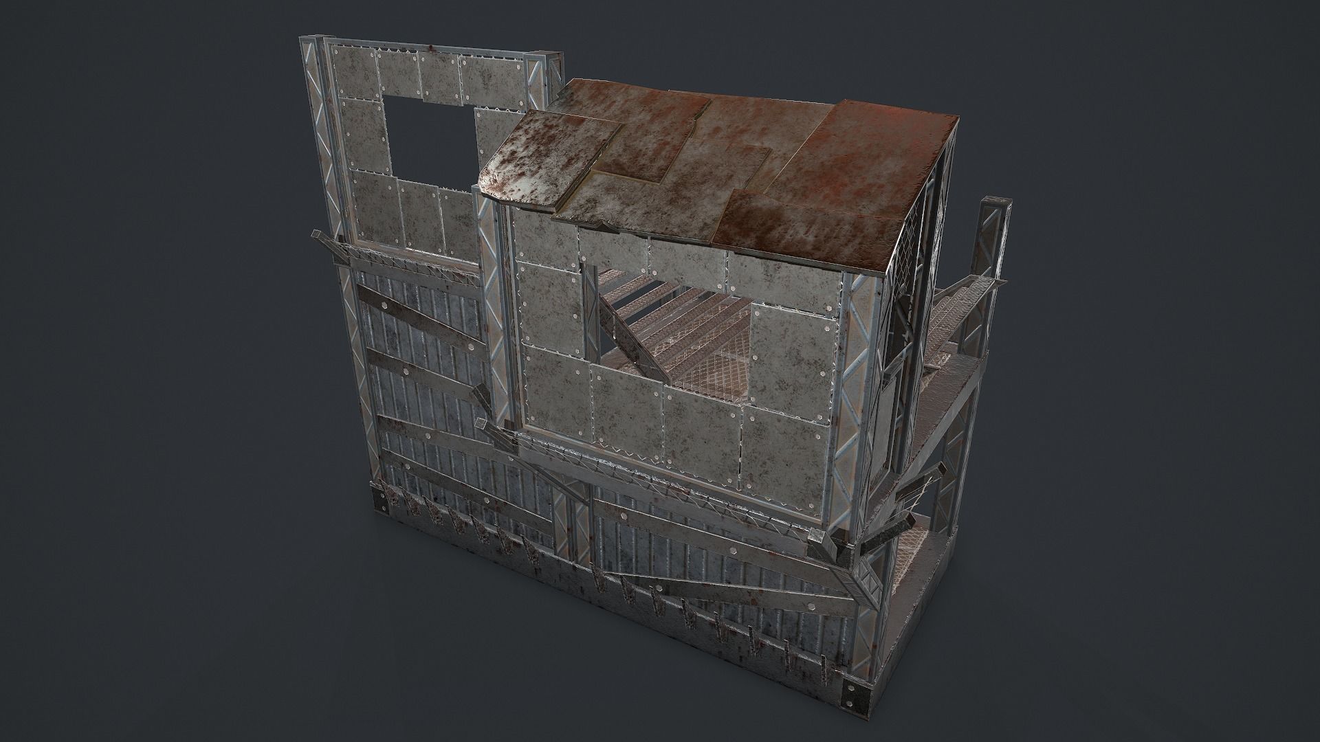 Post-Apocalypse Modular Metal Defensives Low-poly 3D model_11