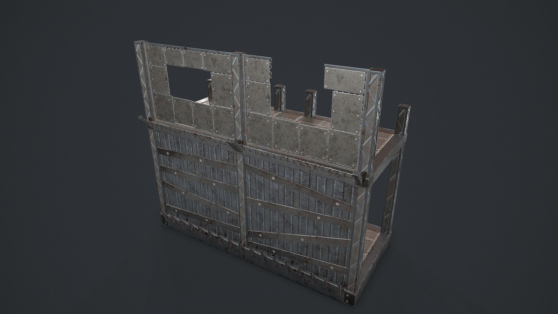 Post-Apocalypse Modular Metal Defensives Low-poly 3D model_8