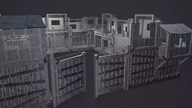 Post-Apocalypse Modular Metal Defensives Low-poly 3D model