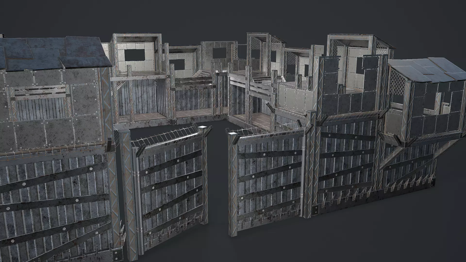Post-Apocalypse Modular Metal Defensives Low-poly 3D model_0