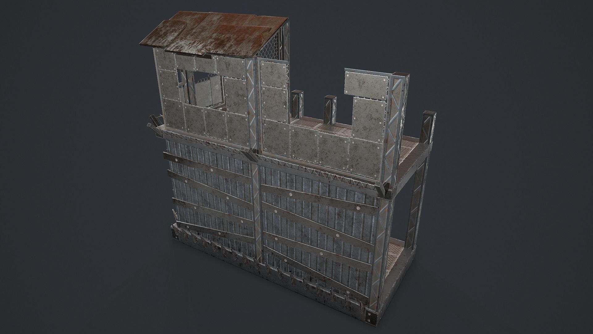 Post-Apocalypse Modular Metal Defensives Low-poly 3D model_10