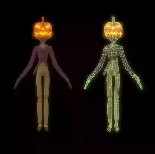 Halloween Character -  jack-o-lantern headed rigged model