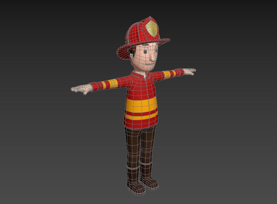 CartoonMan037-Firefighter cartoon fireman 3D model_9