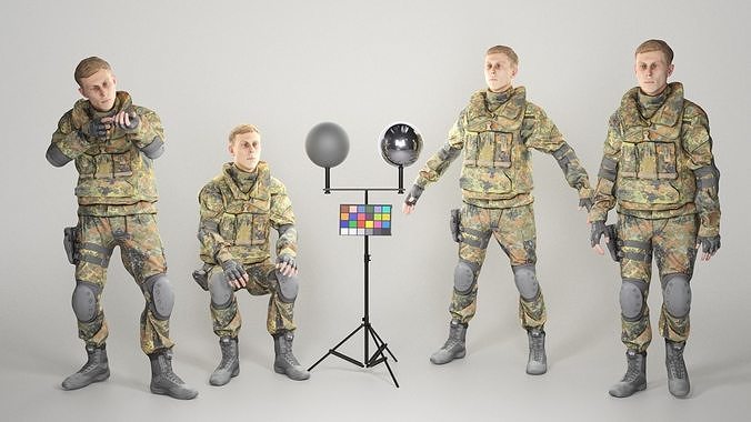 Animated young soldier in Bundeswehr military uniform 205 Low-poly 3D model