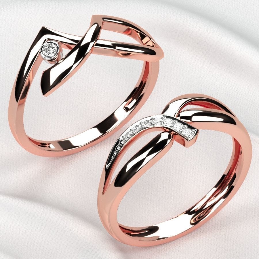 Rhodium Plated Topaz Gems Two Rings 3D print model_4
