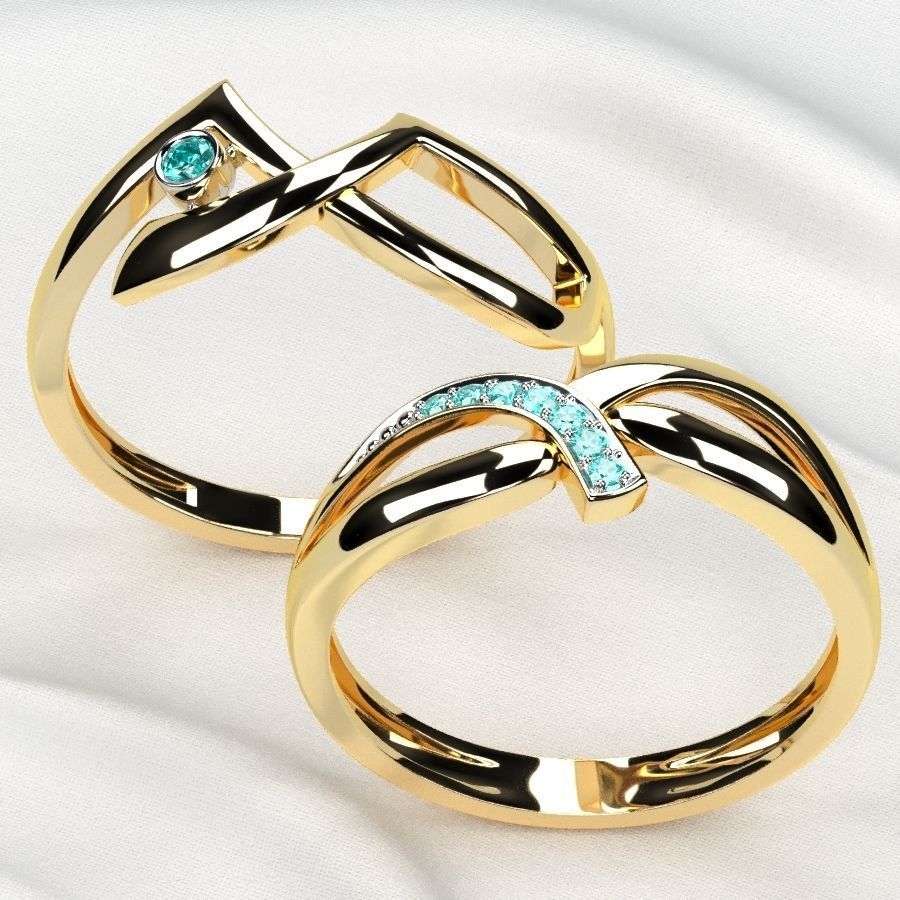 Rhodium Plated Topaz Gems Two Rings 3D print model_12