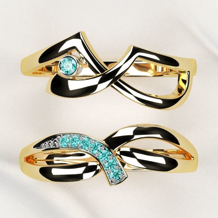 Rhodium Plated Topaz Gems Two Rings 3D print model_13