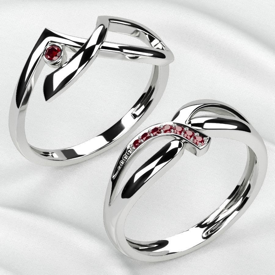 Rhodium Plated Topaz Gems Two Rings 3D print model_9