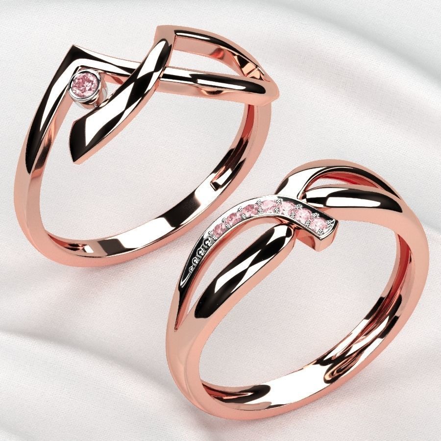 Rhodium Plated Topaz Gems Two Rings 3D print model_5