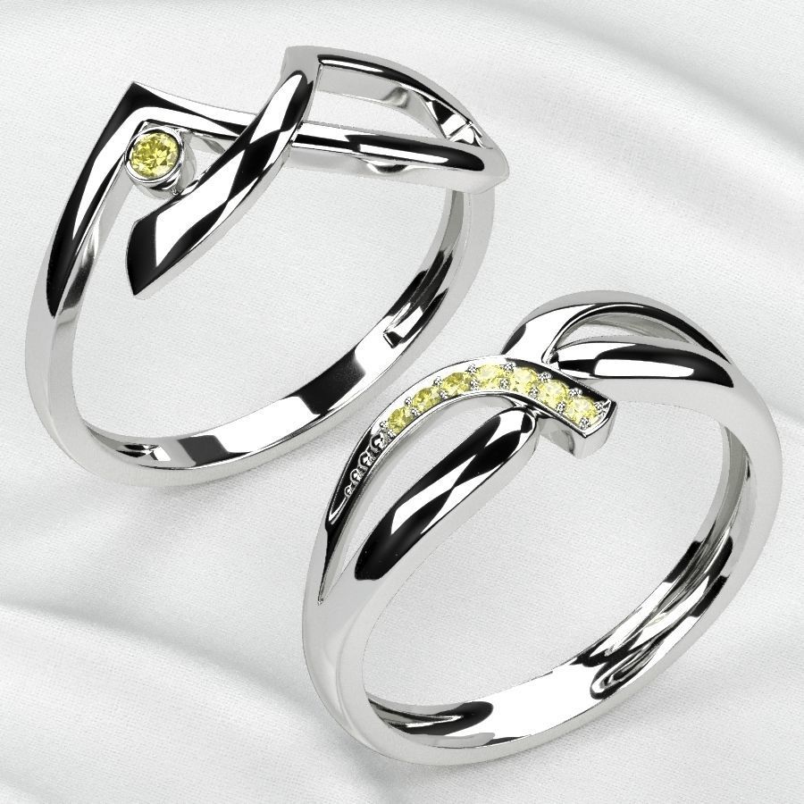 Rhodium Plated Topaz Gems Two Rings 3D print model_10