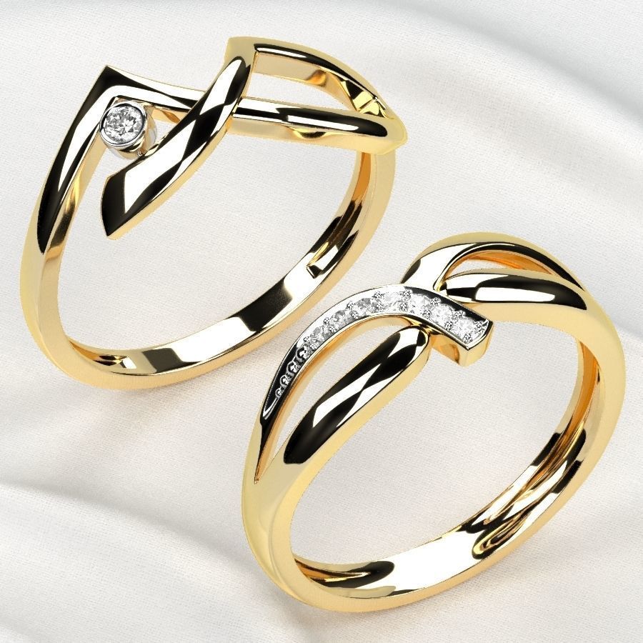 Rhodium Plated Topaz Gems Two Rings 3D print model_2