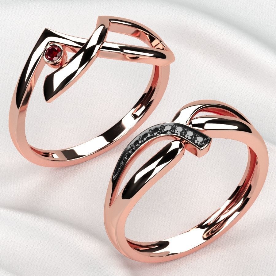 Rhodium Plated Topaz Gems Two Rings 3D print model_6