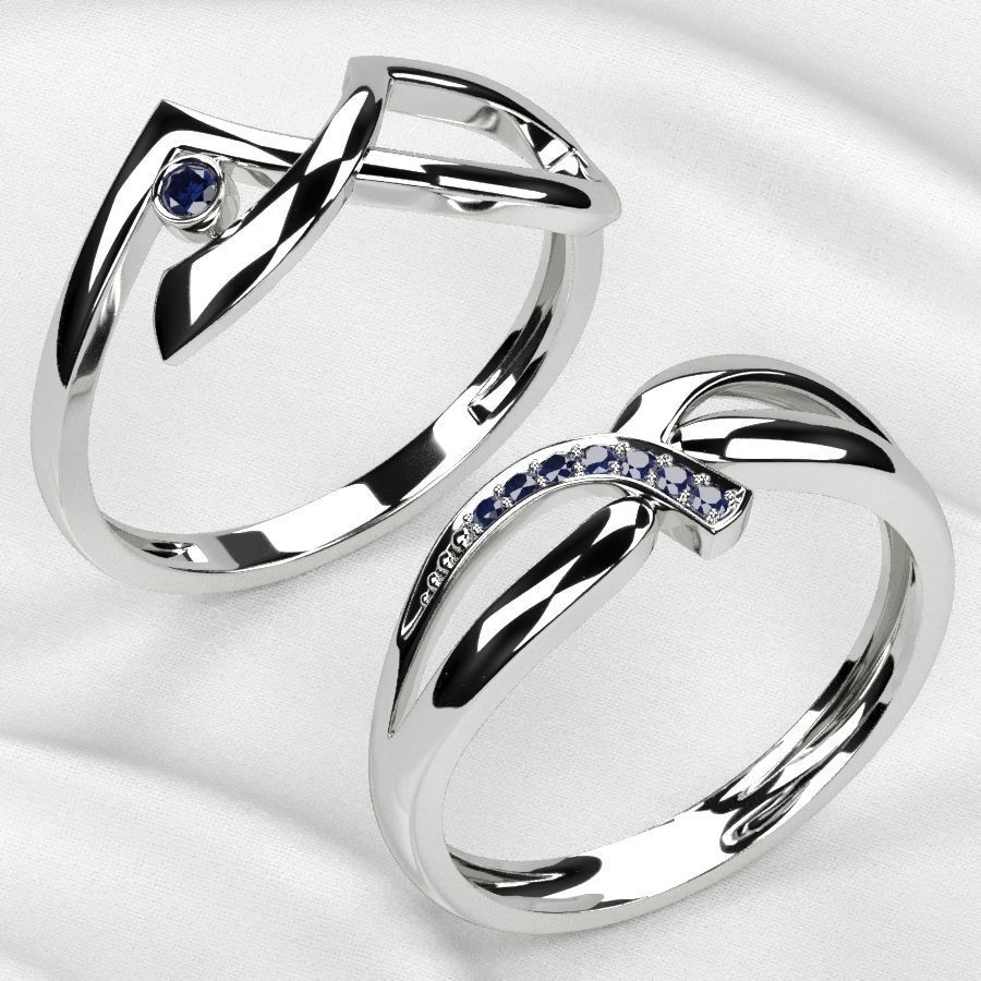 Rhodium Plated Topaz Gems Two Rings 3D print model_11