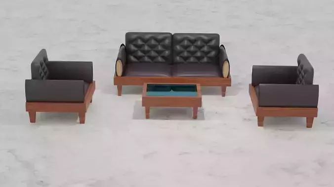 Drawing room  wood-leather sofa