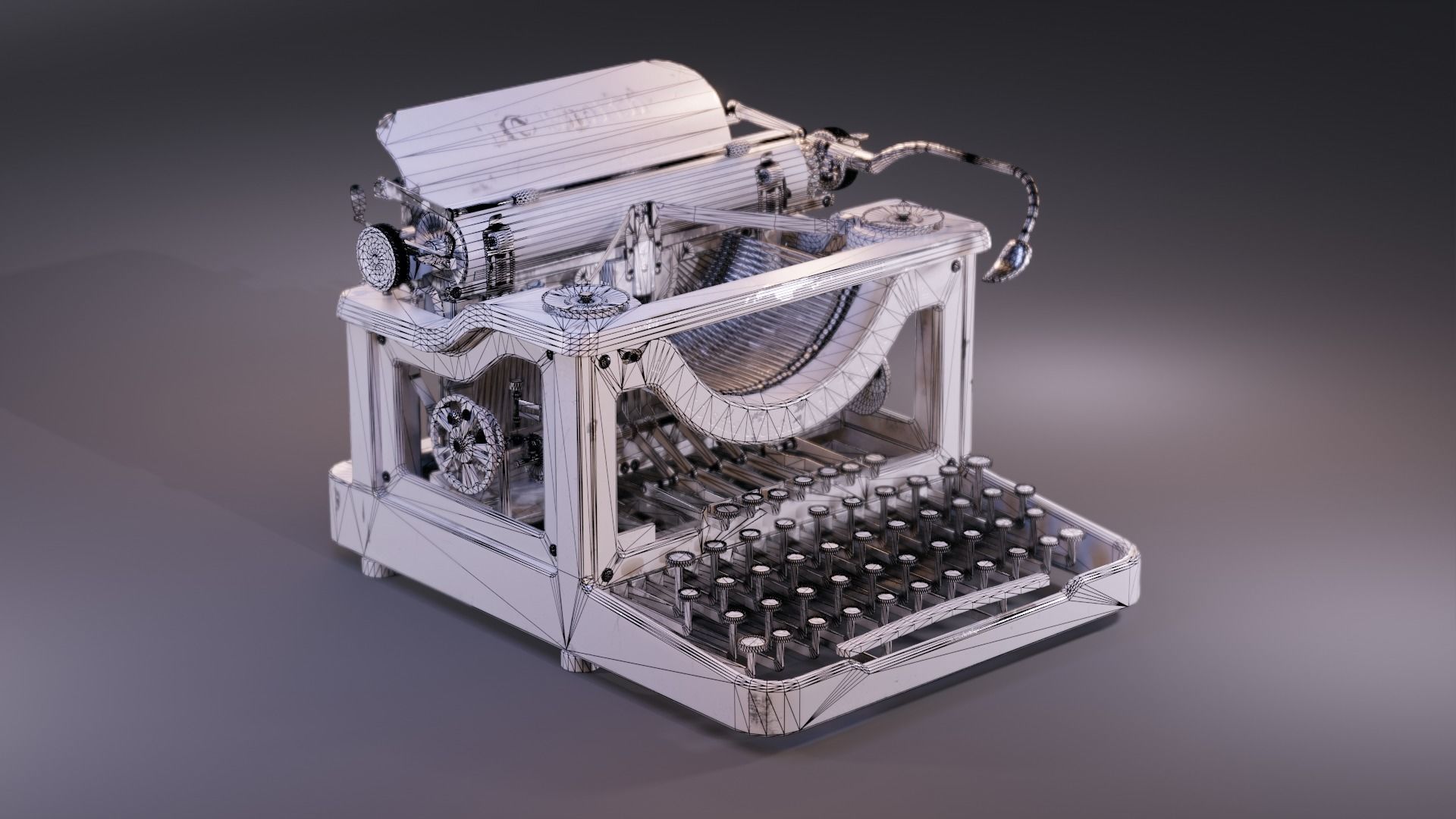 LC Smith Antique Typewriter Machine Low-poly 3D model_7