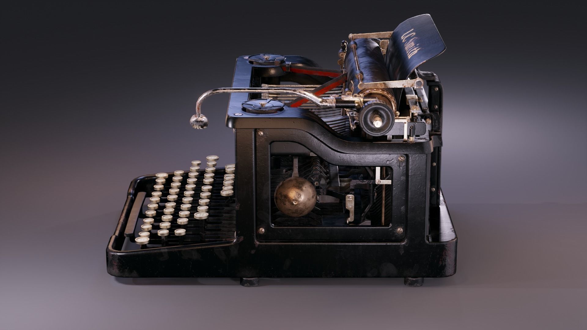 LC Smith Antique Typewriter Machine Low-poly 3D model_4