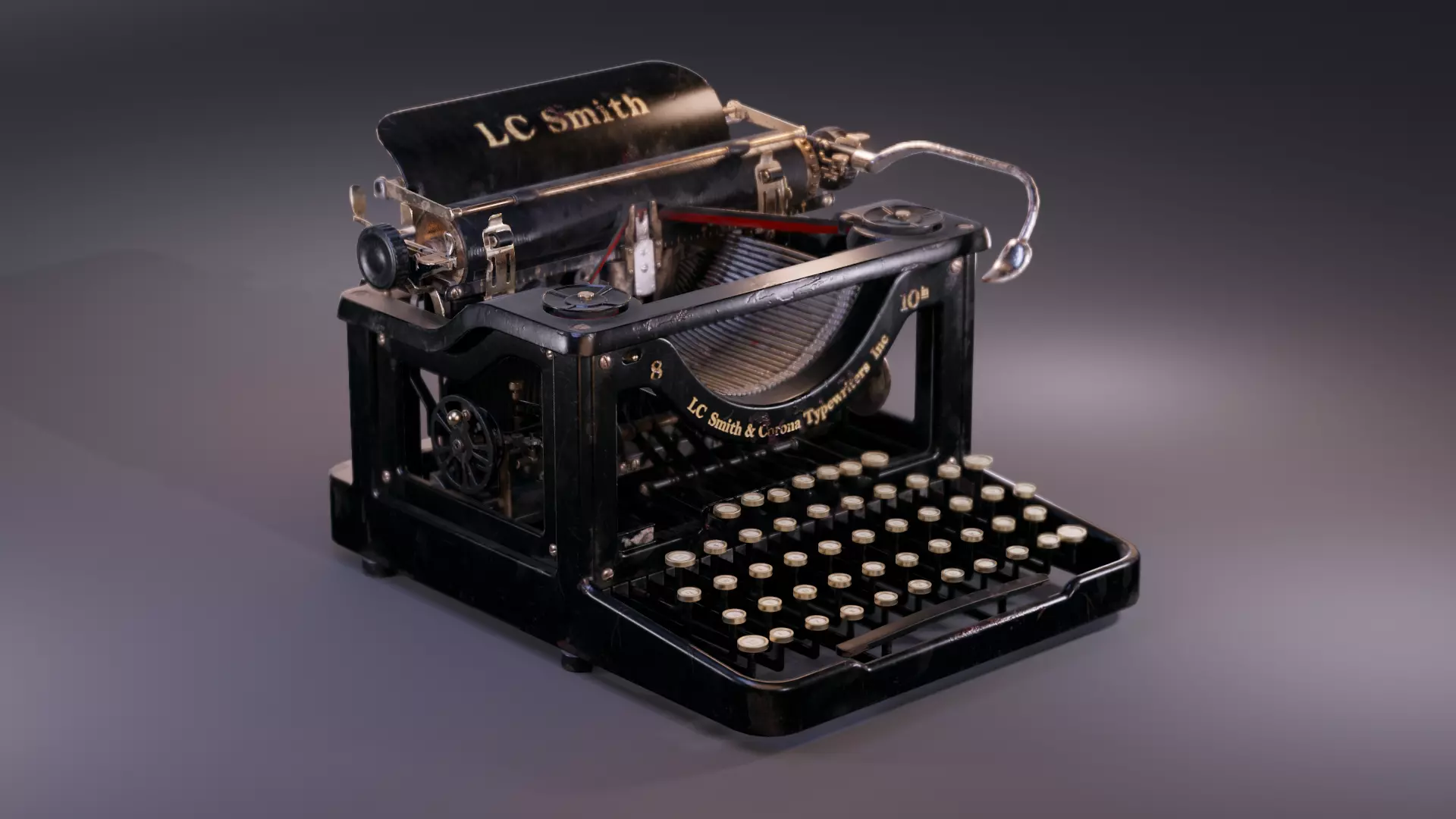 LC Smith Antique Typewriter Machine Low-poly 3D model_0