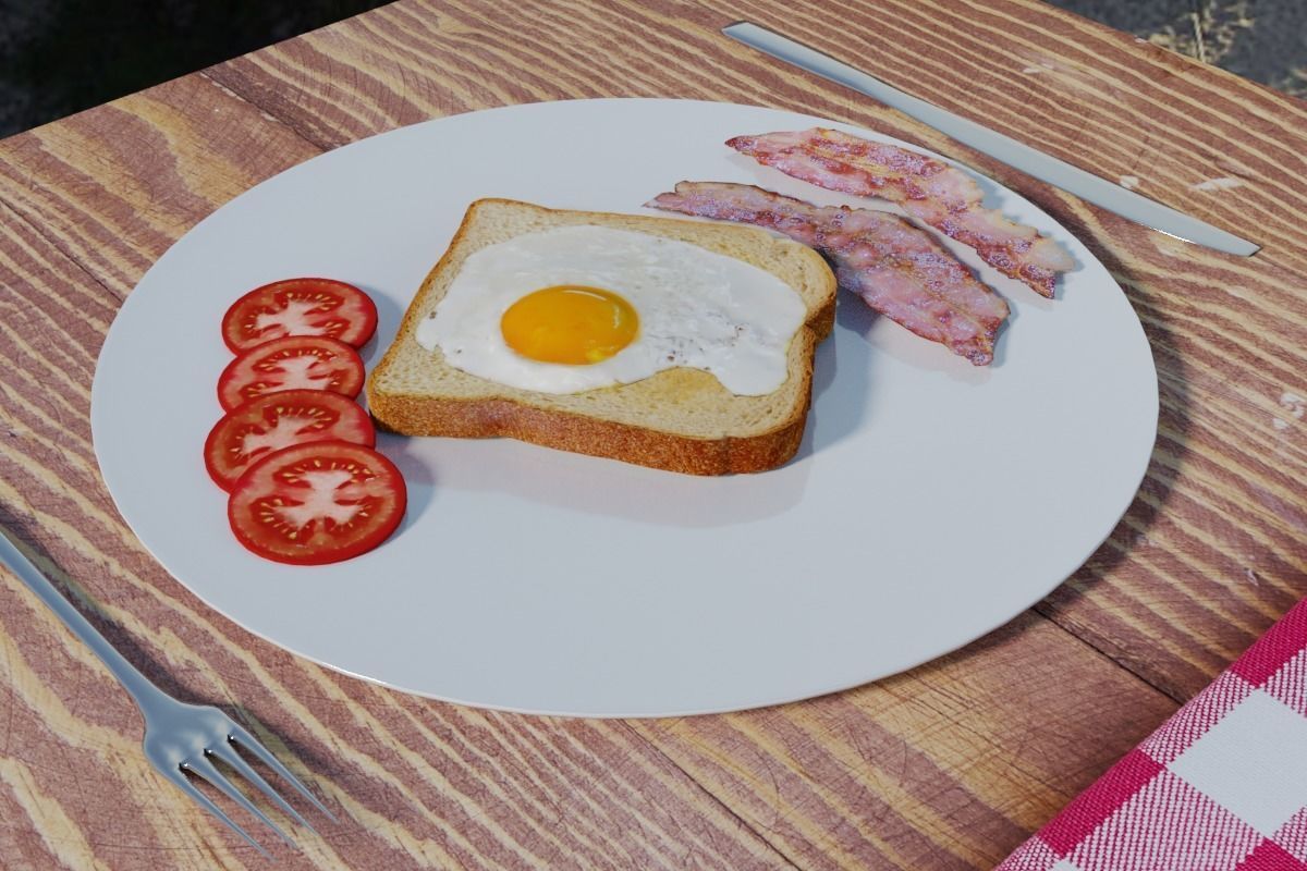 Eggs Bacon Tomato on Toast Low-poly 3D model_5