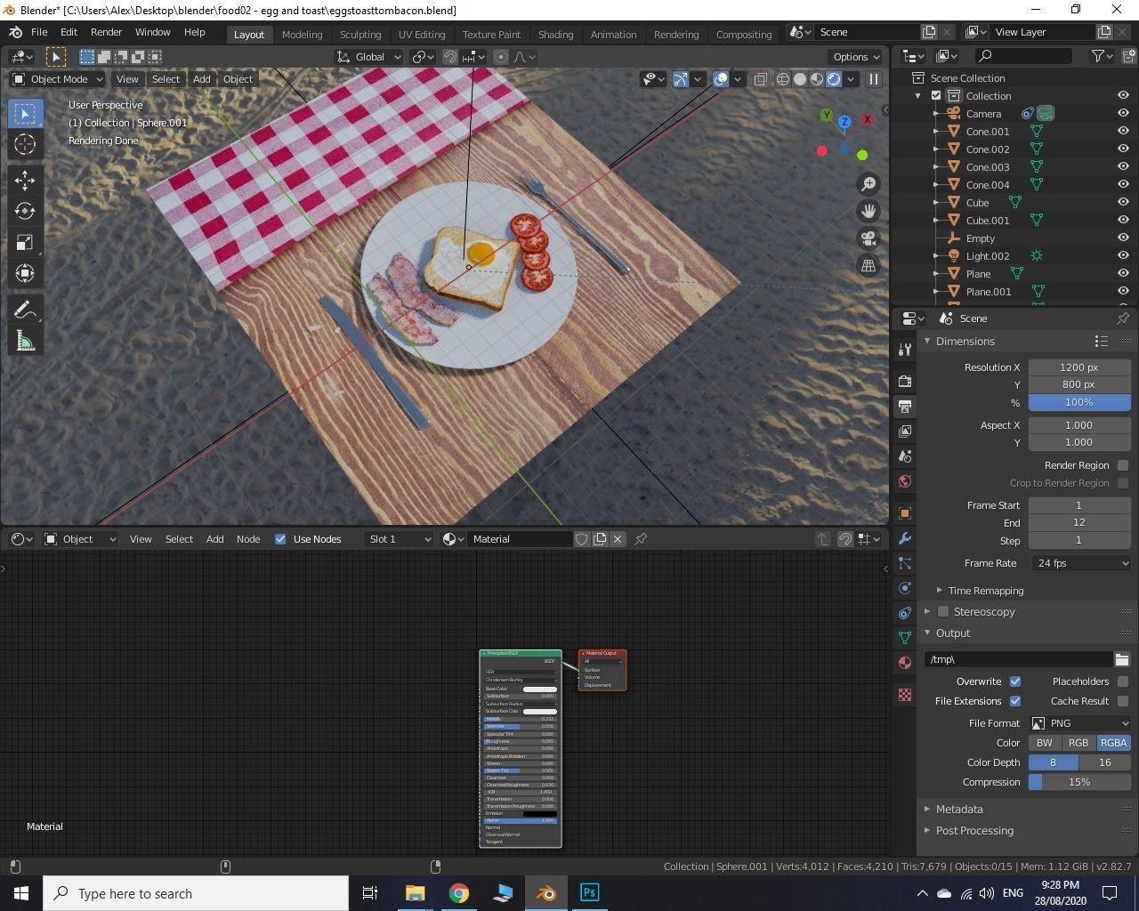 Eggs Bacon Tomato on Toast Low-poly 3D model_3