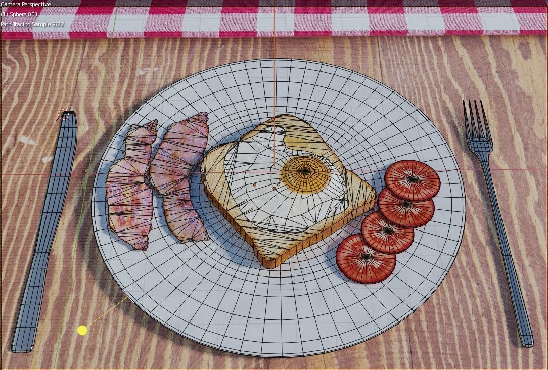 Eggs Bacon Tomato on Toast Low-poly 3D model_1