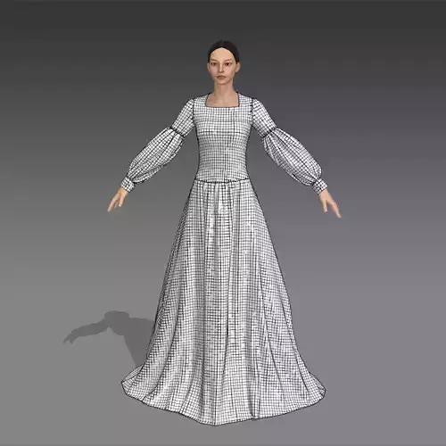 Dress for Second Life game Low-poly 3D model