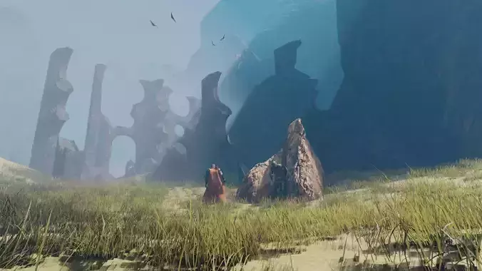 medieval ruins damaged castles blender scene 