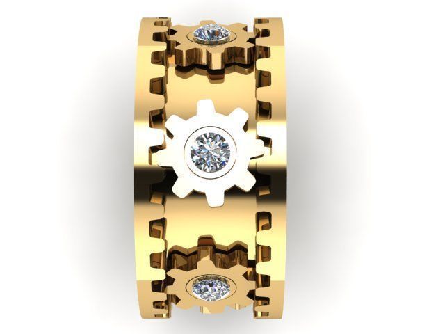 B-106 gold ring with gears and diamonds 3D print model_3