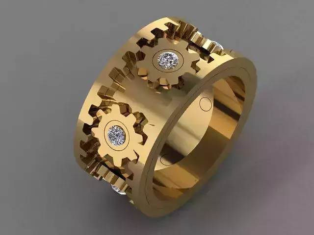 B-106 gold ring with gears and diamonds