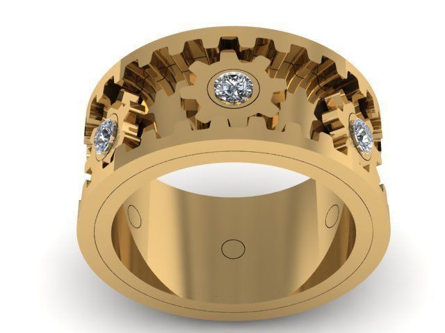 B-106 gold ring with gears and diamonds 3D print model_2